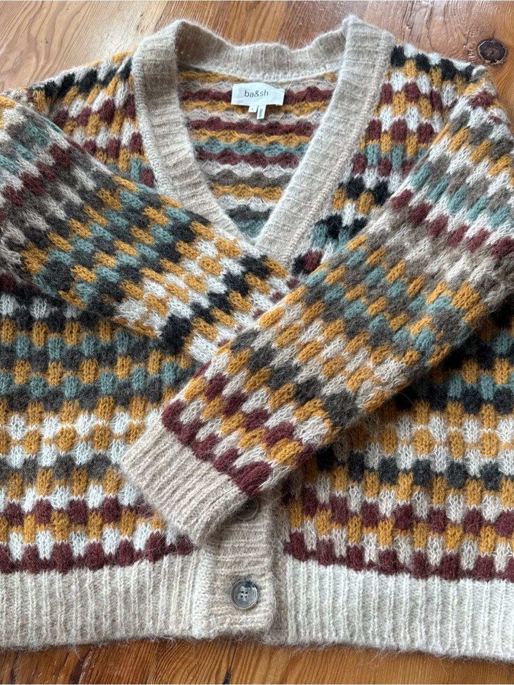 ba&sh Walt Multicolor Geometric Knit Cardigan Sweater Size 2 aplaca blend - Picture 12 of 15